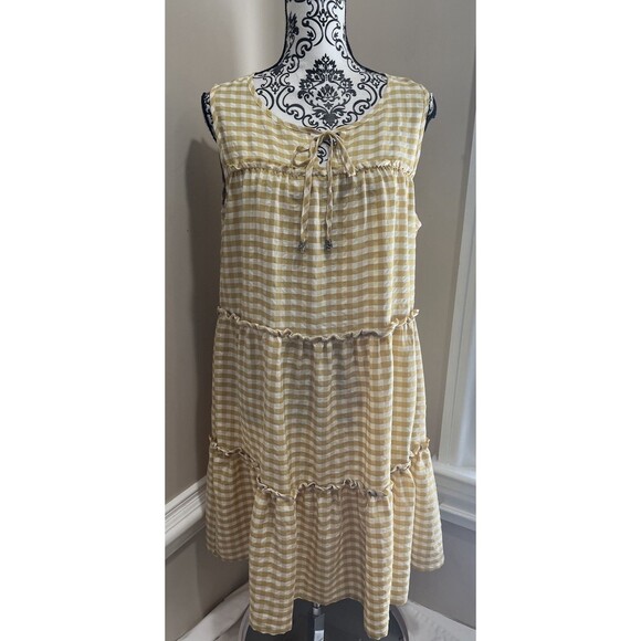VTG Suzanne Betro Tiered Ruffle Gingham Jumper Dress DEADSTOCK L Cottagecore - Picture 1 of 11